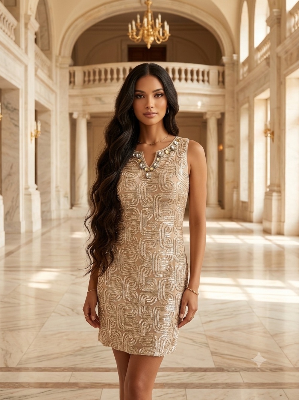 Jessica Howard Cream Beaded Mini Dress